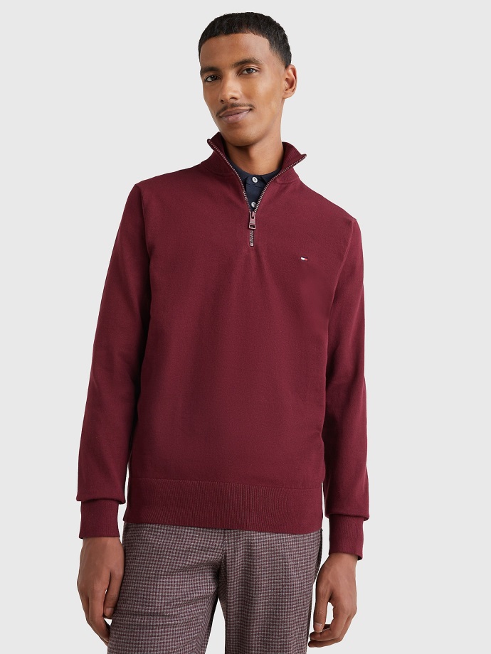 1985 Mockneck Svetr Na Zip Deep Rouge Tommy Hilfiger