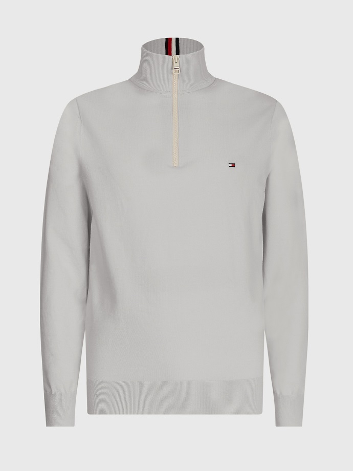 1985 Modelový Svetr Na Zip Tommy Hilfiger Světle šedý Vřes