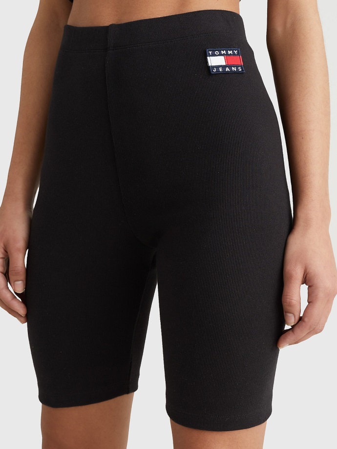černý Odznak Logo žebrované Kolo Krátké Tommy Hilfiger