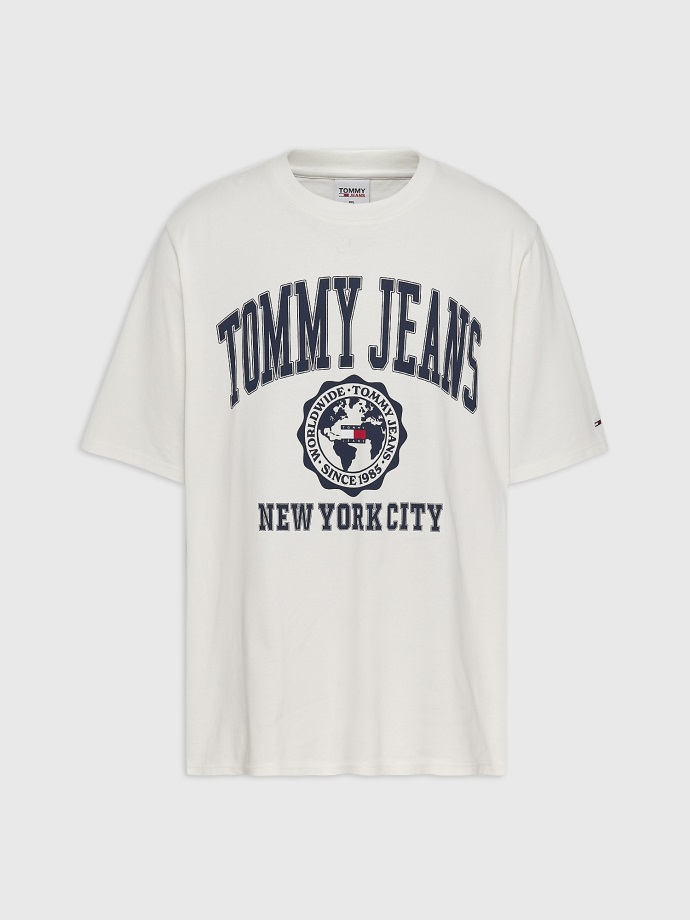 Tommy Hilfiger Velké A Vysoké Tričko S Kolegiálním Logem Starověké Bílé