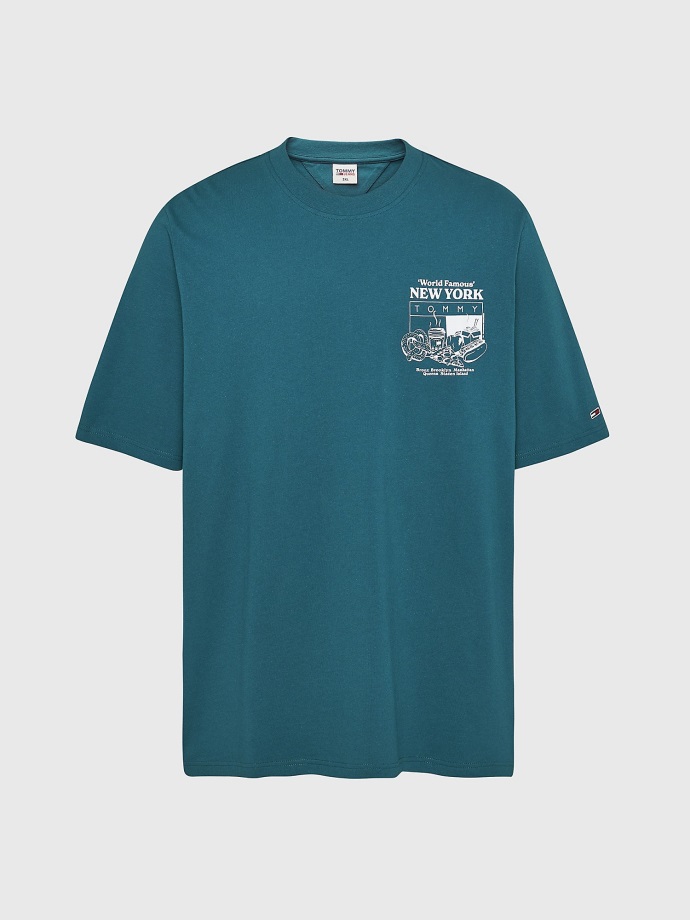 Tommy Hilfiger Petrol Blue Velké A Vysoké Tričko S Logem Slavného Jídla