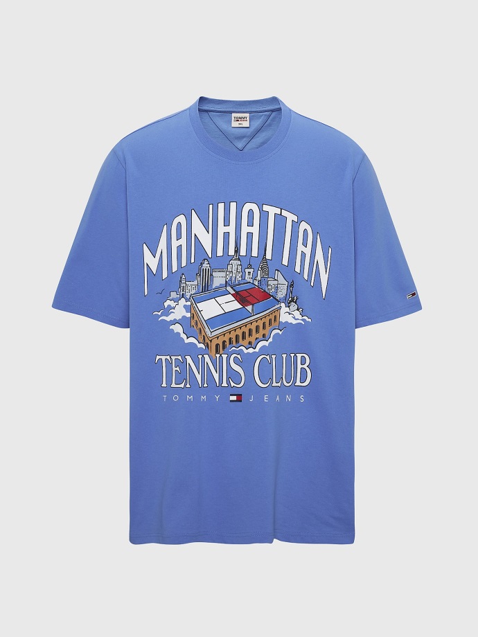 Fascinující Modré Tričko Tommy Hilfiger S Velkým A Vysokým Logem Tenisového Klubu