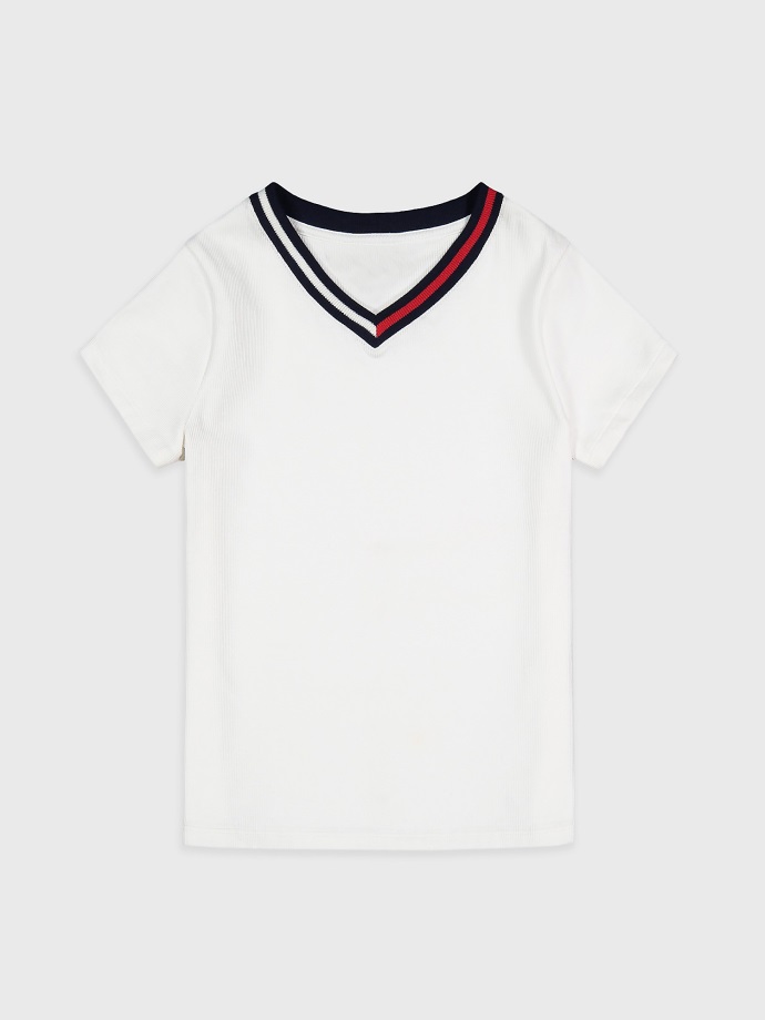 Bílý Tommy Hilfiger Velký Dětský Vlajkový Límec S Výstřihem Do V