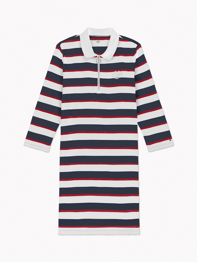 červená/námořnická Modrá/bílé Polo šaty S Výraznými Pruhy Tommy Hilfiger