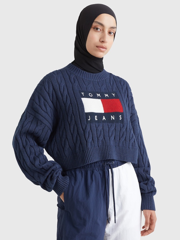 Hranatý Vlajkový Svetr Tommy Hilfiger Modrý