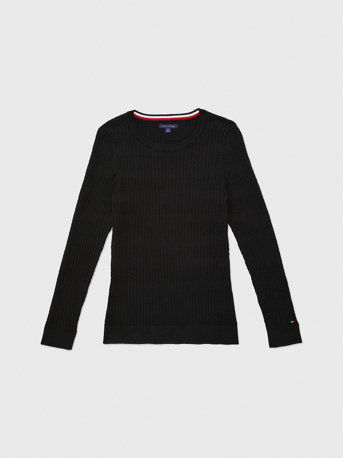 Dark Sable Tommy Hilfiger Kabel Crewneck Svetr