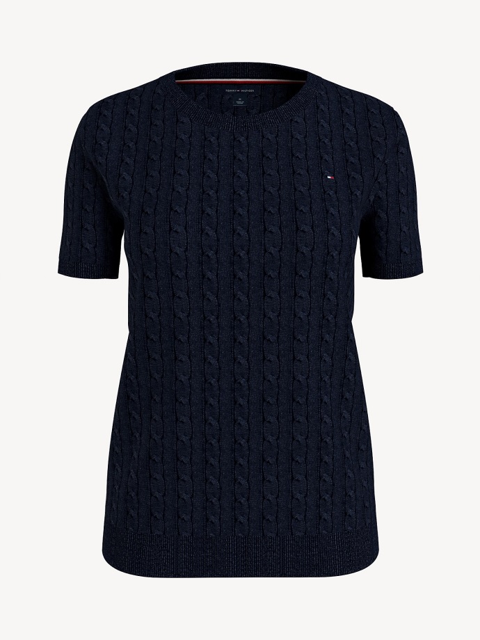 Desert Sky Kabelový Pletený Svetr S Krátkým Rukávem Tommy Hilfiger