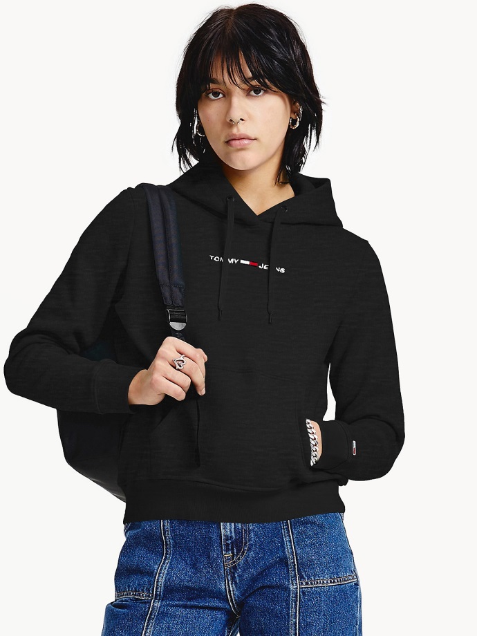 černá Mikina S Klasickým Logem Tommy Hilfiger