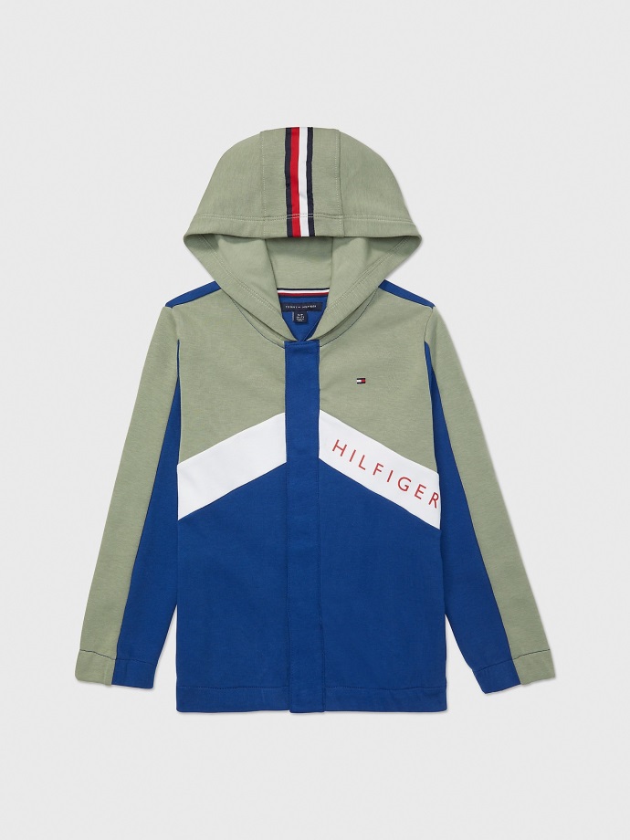 Colorblock Mikina S Kapucí Solárně Zelená Tommy Hilfiger