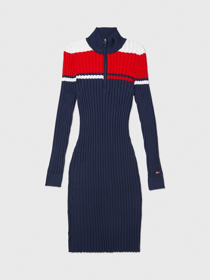 Colorblock Svetr šaty Kobaltový Safír Multi Tommy Hilfiger