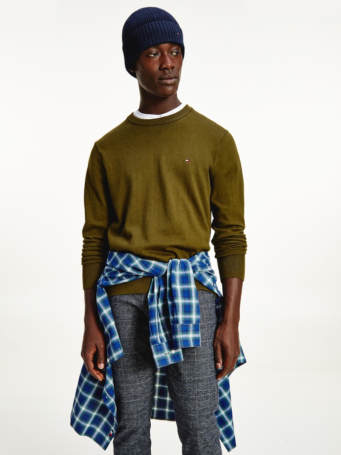 Bavlněný Kašmírový Svetr S Výstřihem Z Olivového Dřeva Tommy Hilfiger