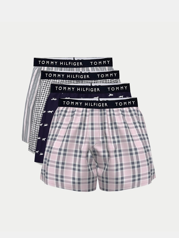 Bavlněné Klasické Boxerky 4ks Tommy Hilfiger Indigo/potisk/vintage Indigo
