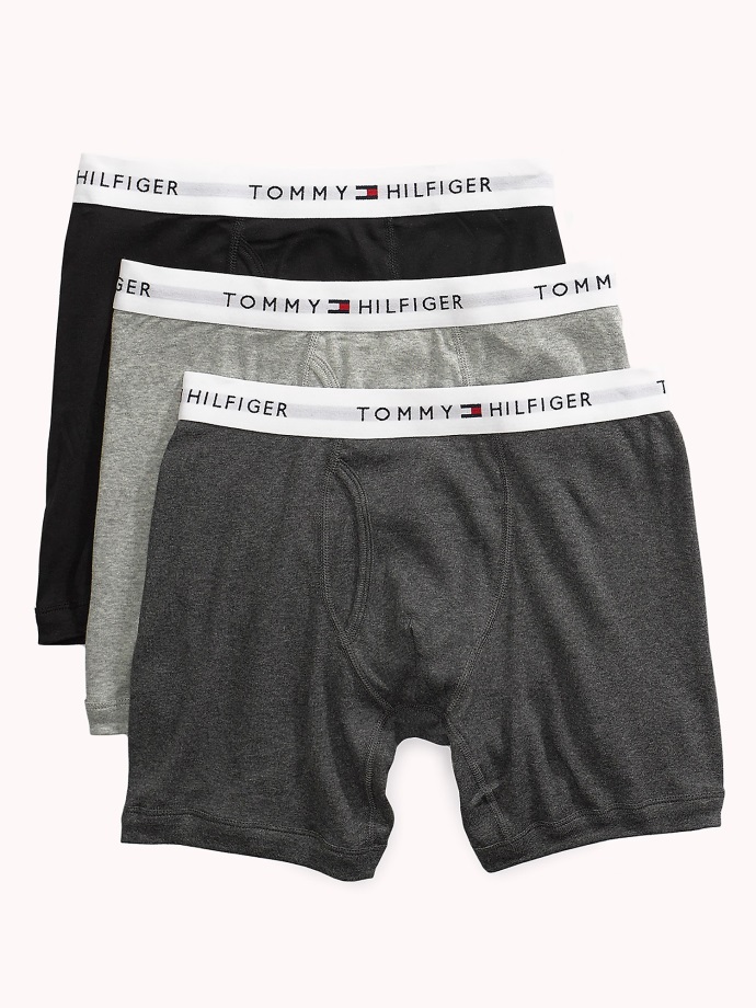 šedá/černá Tommy Hilfiger Bavlněné Klasické Boxerky 3ks