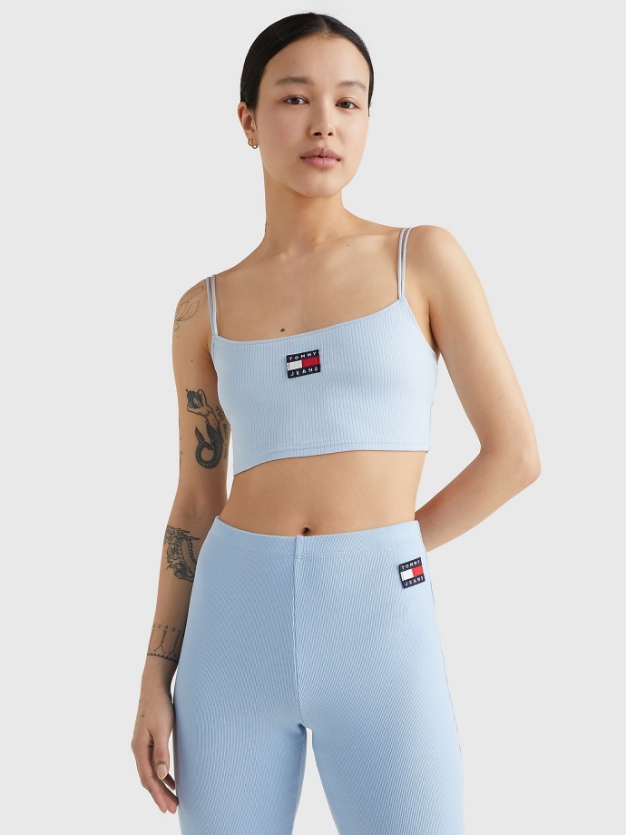 Chambray Sky Oříznuté žebrované Tílko Tommy Hilfiger