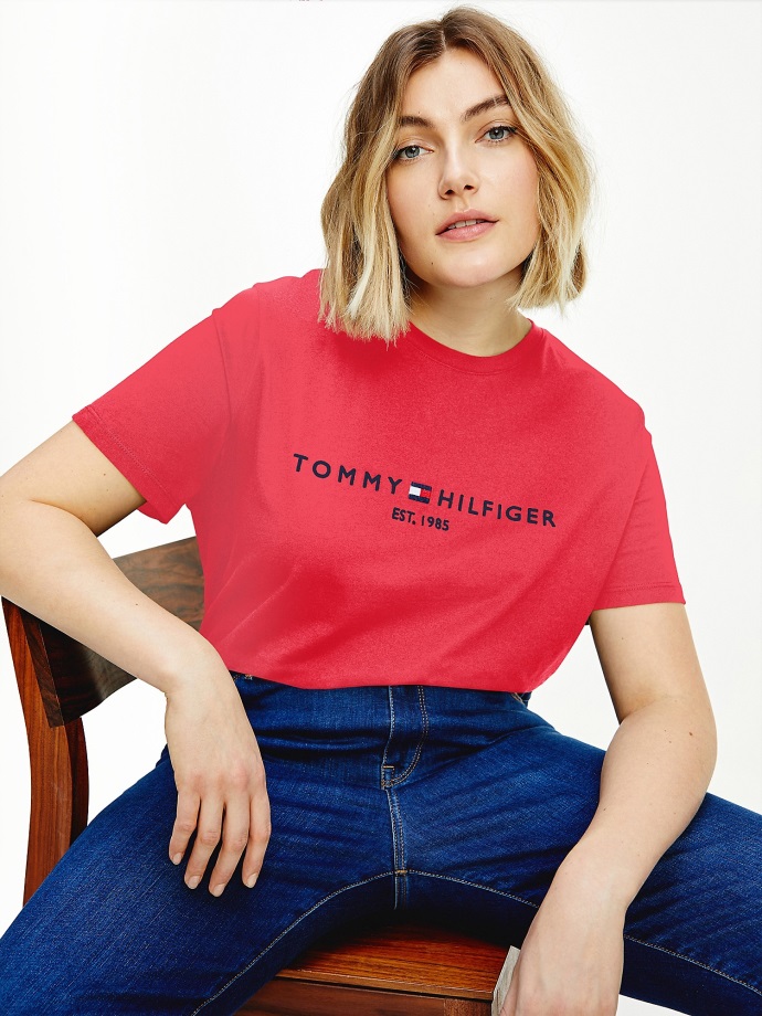 Růžová Nádhera Křivka Hilfiger Crewneck Tričko Tommy Hilfiger