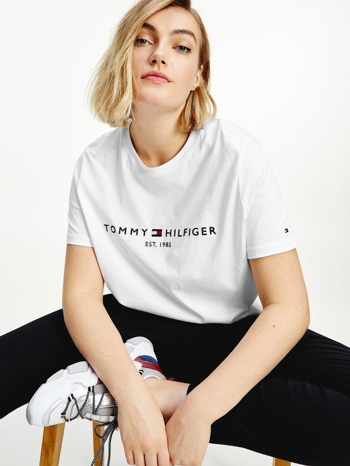 Křivka Hilfiger Crewneck Tričko Bílé Tommy Hilfiger