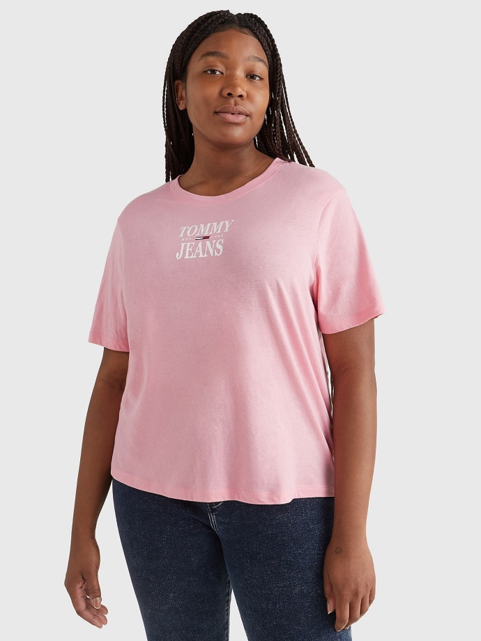 Svěží Růžové Tričko Tommy Hilfiger Křivka Tommy Jeans Logo