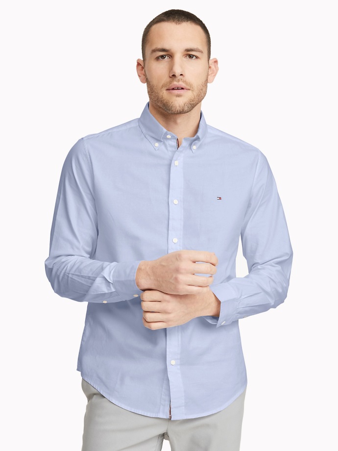 Custom Fit Základní Pevná Košile Modrá Tommy Hilfiger