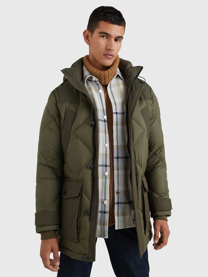 Tommy Hilfiger Diamantová Prošívaná Rockie Parka Army Green