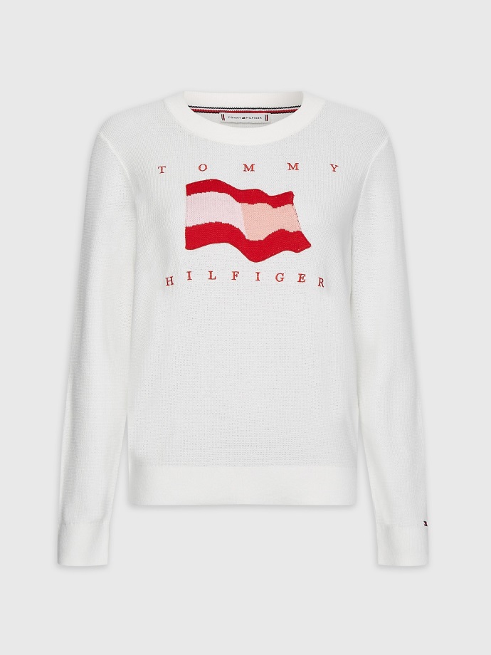 Flag Crewneck Svetr Tommy Hilfiger Ecru