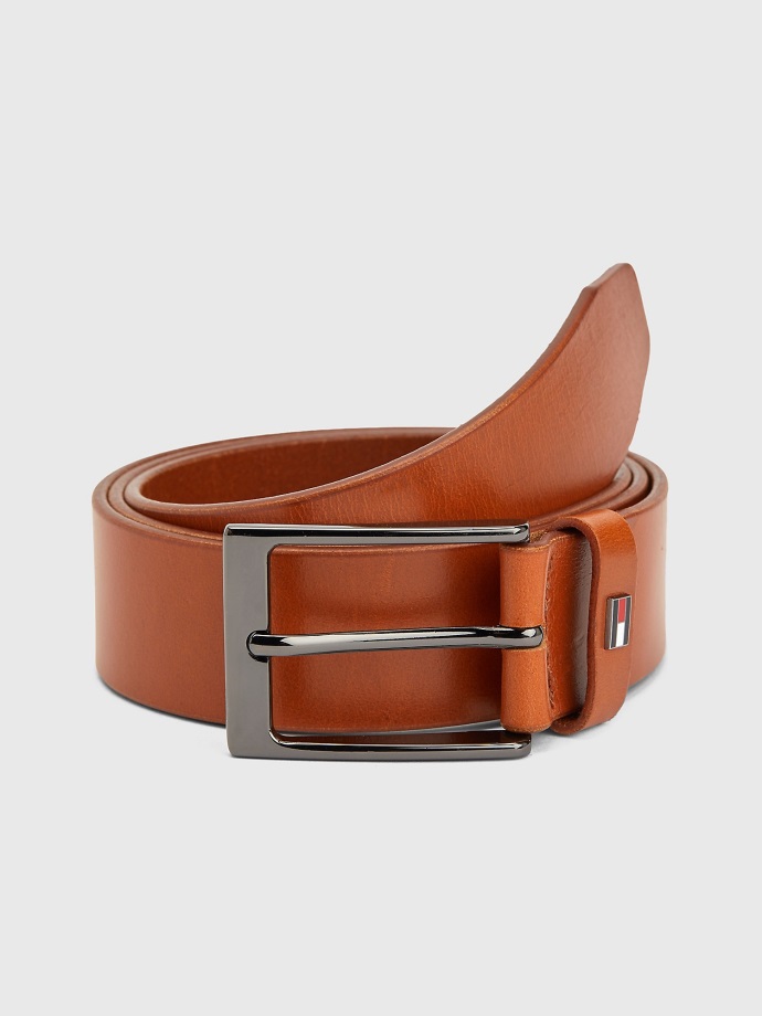 Kožený Opasek S Koňakovou Vlajkou Tommy Hilfiger