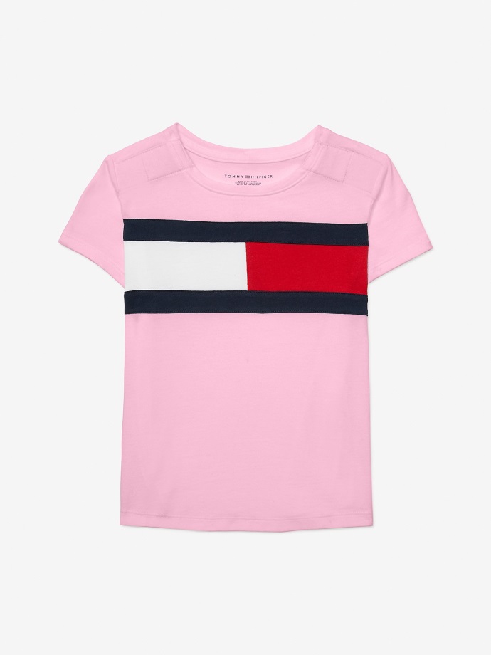 Tričko S Logem Vlajky Růžové Lady Tommy Hilfiger