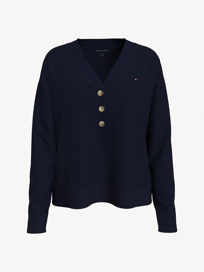 Henley Svetr S Výstřihem Do V Pouštní Nebe Tommy Hilfiger