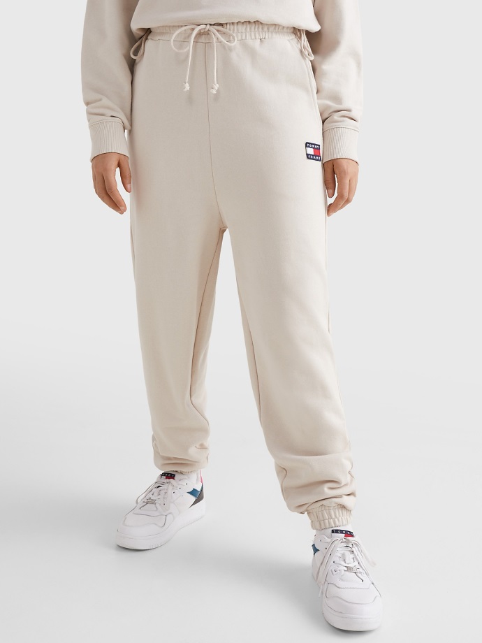 Kamenité Béžové Tommy Hilfiger High Rise Badge Logo Tepláky