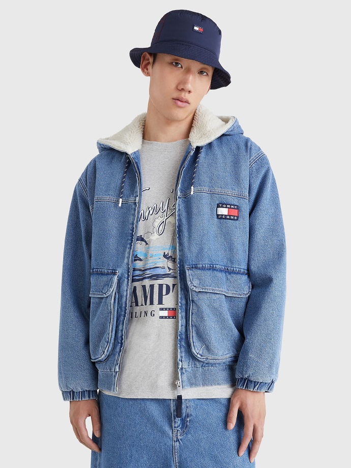 Džínová šerpa Bunda S Kapucí Střední Praní Tommy Hilfiger
