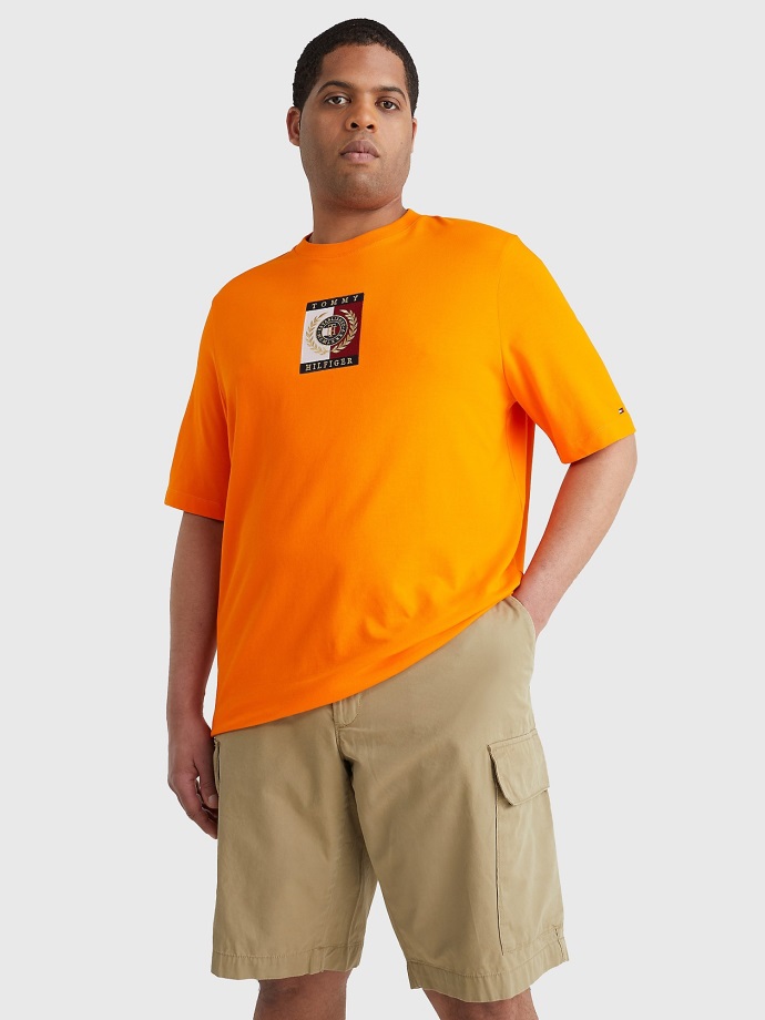 Ikona Velké A Vysoké čtvercové Logo Tričko Tommy Hilfiger Havajská Oranžová