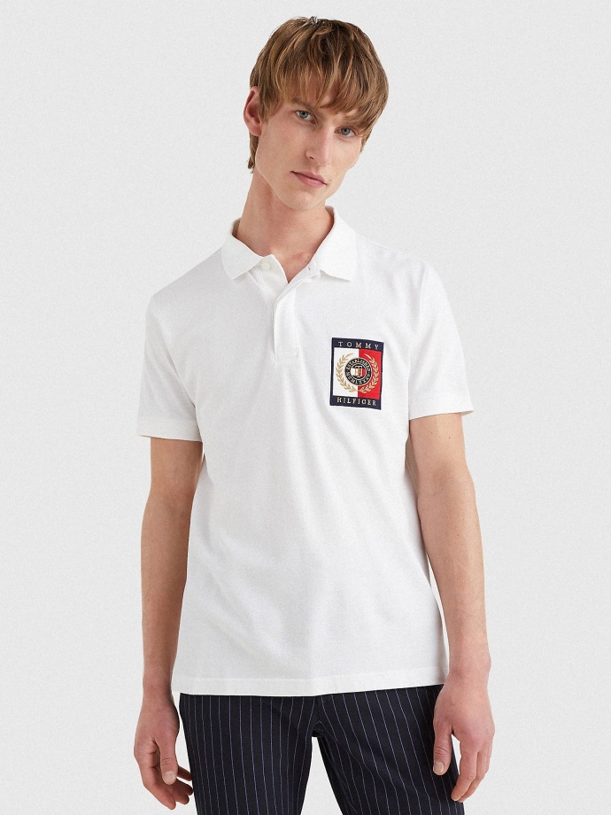 Bílá Ikona Regular Fit Odznak Polo Tommy Hilfiger