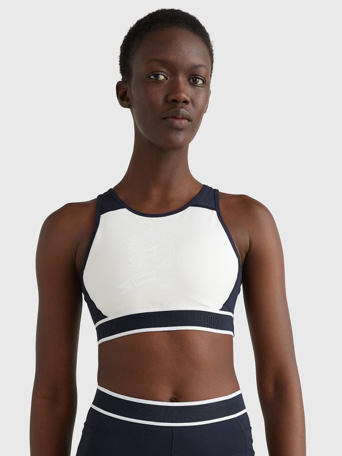 Tommy Hilfiger Ecru/navy Icon Semišová Podprsenka S Hřebínkem Racer-back