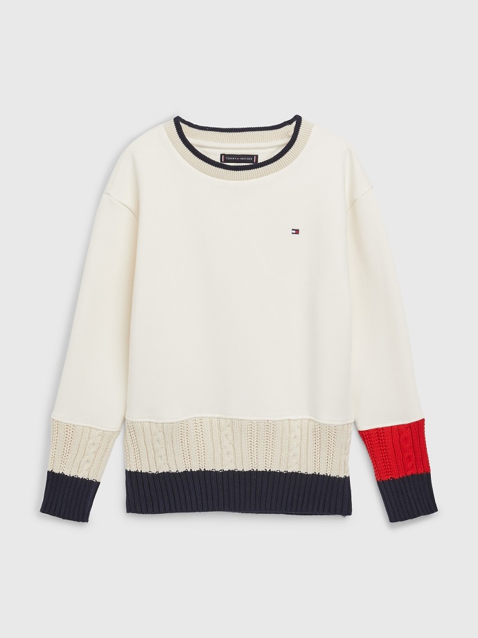 Dětská Mikina S Kabelem Z Barevného Bloku Tommy Hilfiger V Barvě Slonové Kosti