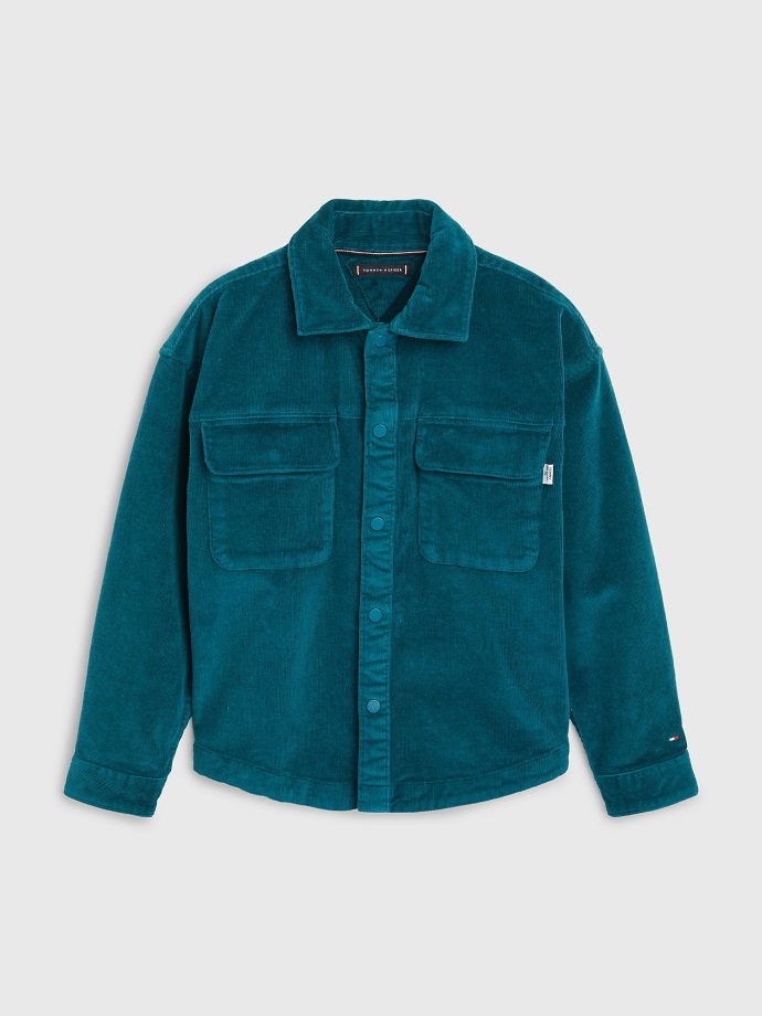 Dětská Manšestrová Košile Tommy Hilfiger Petrol