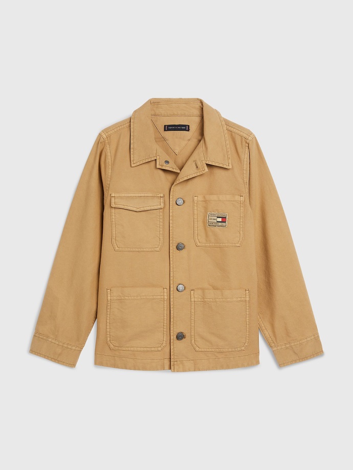 Klasická Dětská Bavlněná Košile Khaki Tommy Hilfiger