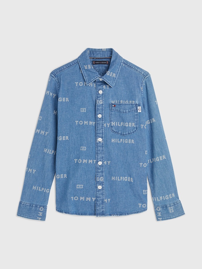 Středně Praná Dětská Džínová Košile S Logem Tommy Hilfiger