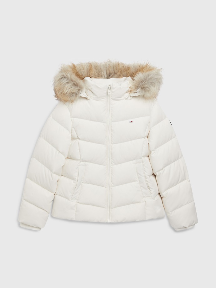 Dětská Péřová Bunda S Kapucí Tommy Hilfiger Ivory Petal