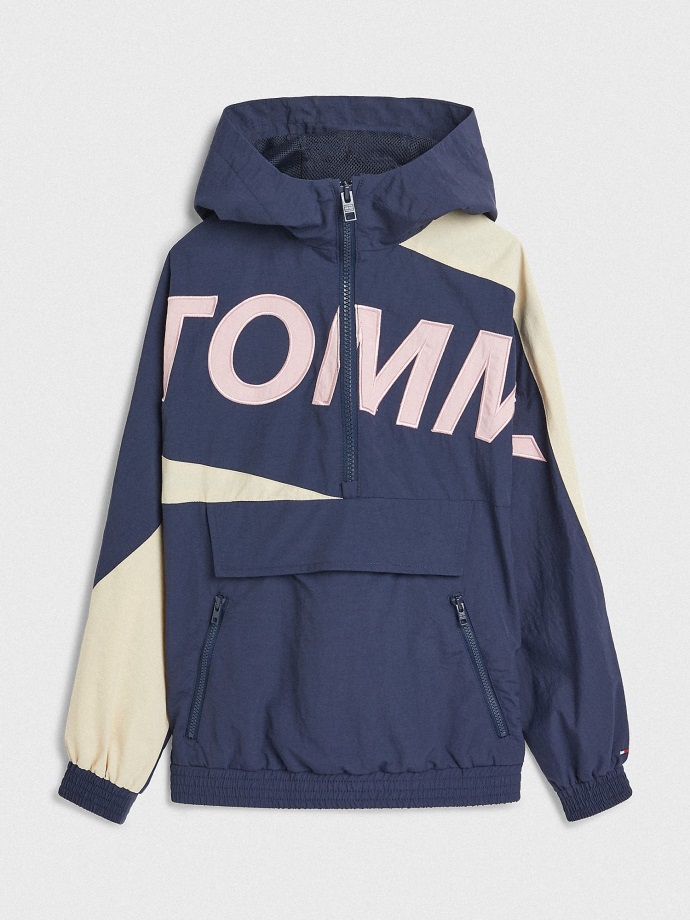 Dětská Popover Bunda S Kapucí Twilight Navy/colorblock Tommy Hilfiger