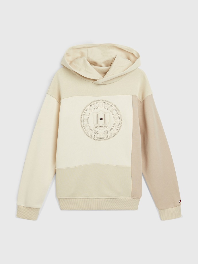 Dětská Ikona Tonální Patchworková Mikina S Kapucí Tommy Hilfiger Savannah Sand