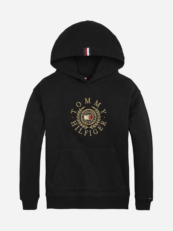 černá Dětská Mikina S Kapucí Tommy Hilfiger S Logem
