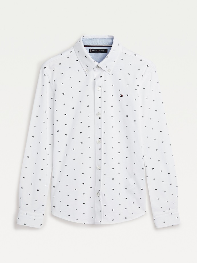 Dětská Košile S Monogramem Z Organické Bavlny Tommy Hilfiger Bílá Multi
