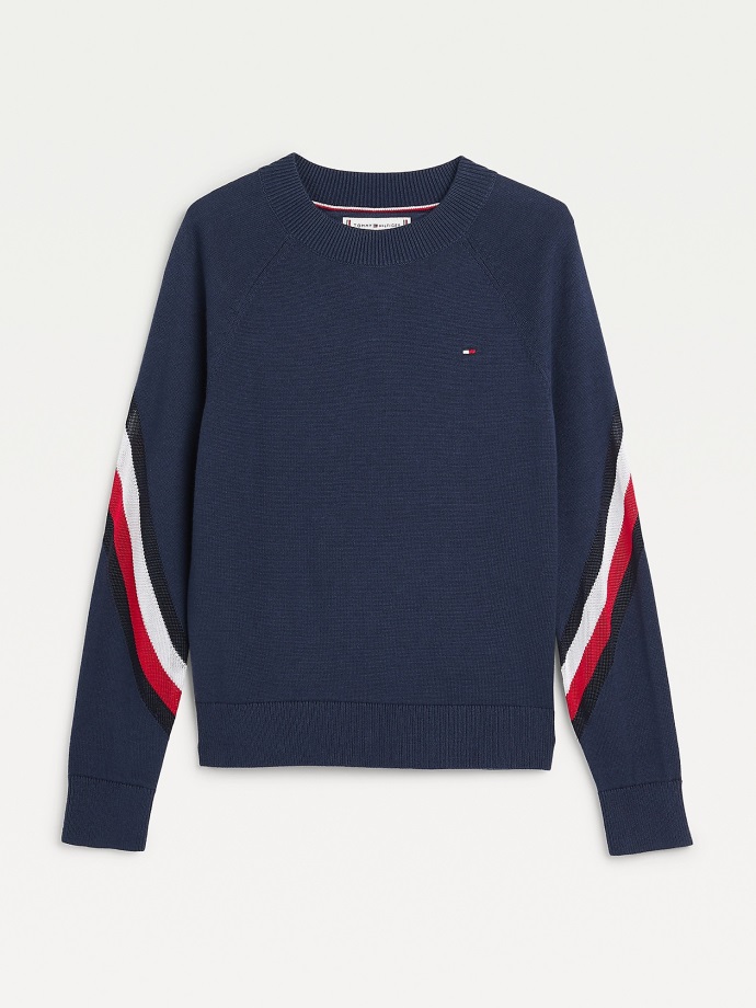 Twilight Navy Dětský Raglánový Svetr Z Organické Bavlny Tommy Hilfiger