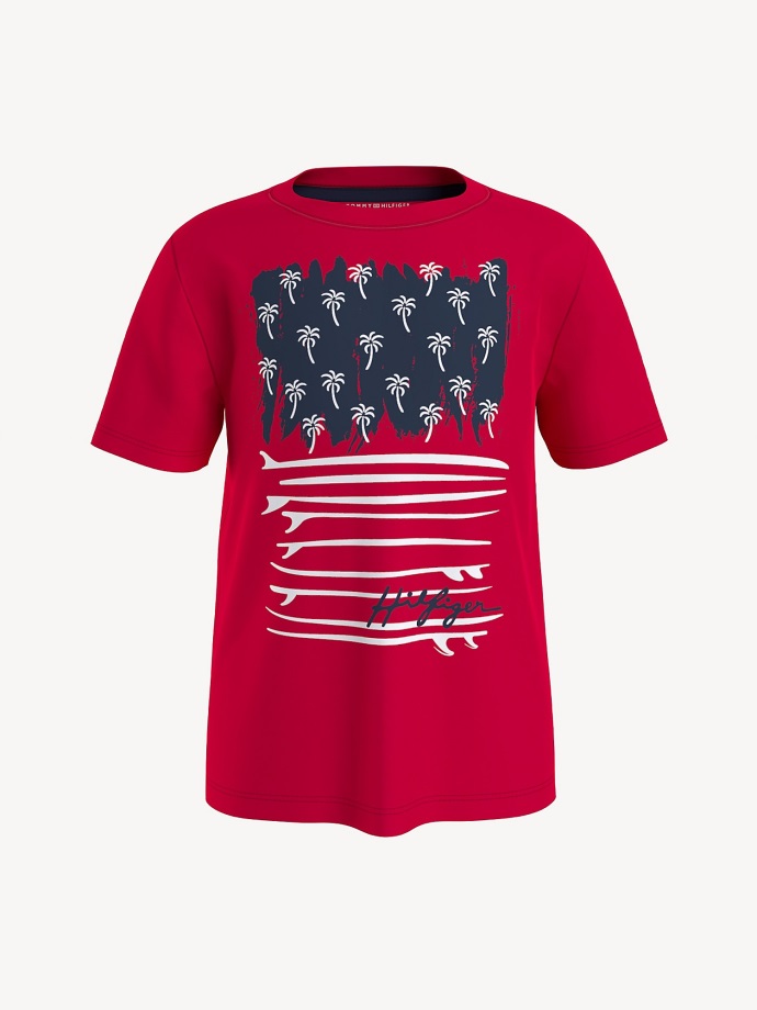 Dětské Tričko S Potiskem Dlaně Tommy Hilfiger Jablkově červené