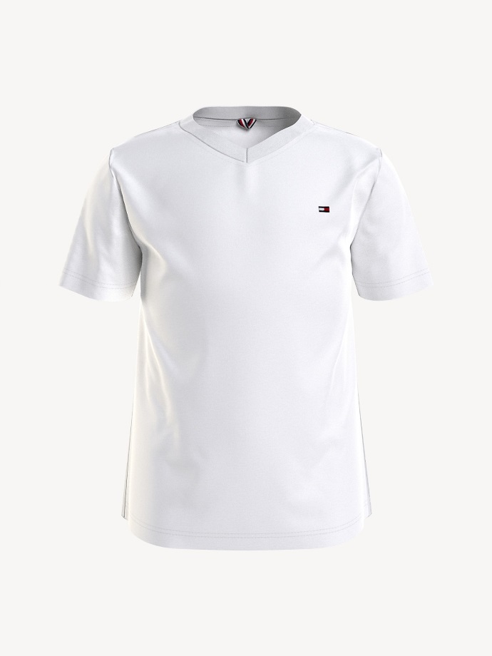 Bílé Dětské Pevné Tričko Tommy Hilfiger Optic S Výstřihem Do V
