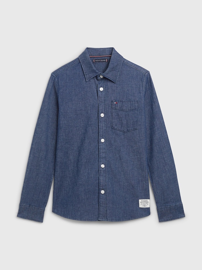 Tommy Hilfiger Dětská Strečová Džínová Košile Denim Vintage Blue