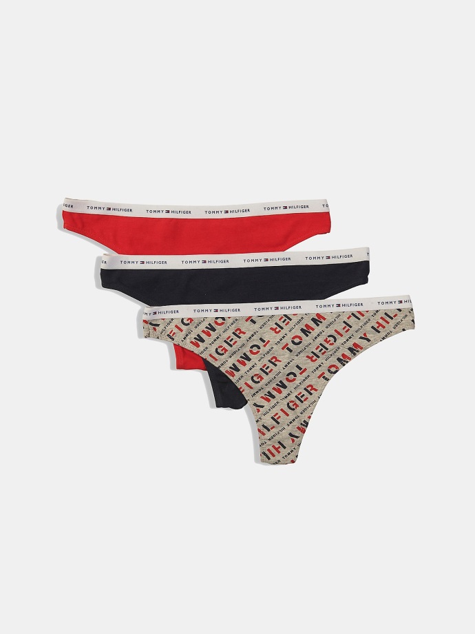 černá Tanga Tommy Hilfiger Logo Mix 3ks