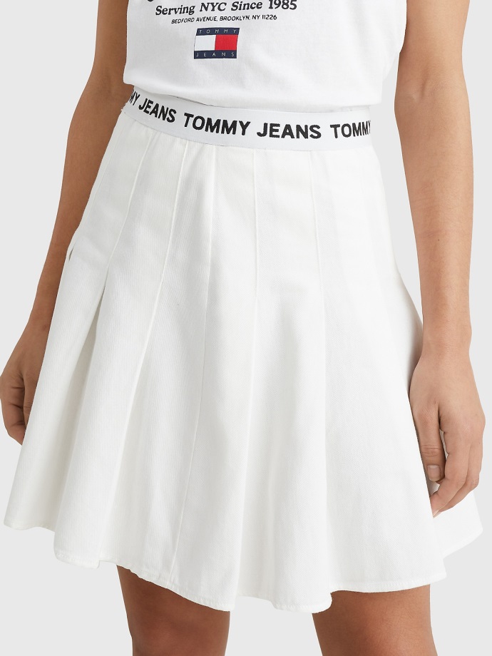 Bílé Logo Pas Plisovaná Minisukně Tommy Hilfiger