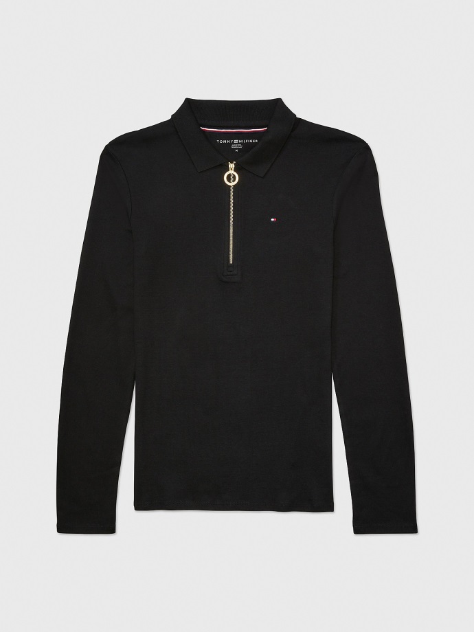 Dark Sable Tommy Hilfiger Polo S Dlouhým Rukávem Na Zip