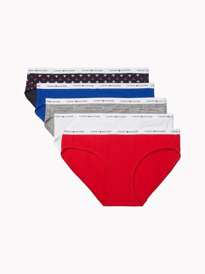 černá/bílá/červená/modrá/šedá Mix Logo Bikini Slipy 5ks Tommy Hilfiger