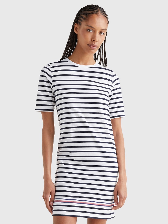 Bílé/pouštní Nebe Námořní Pruhované Tričko šaty Tommy Hilfiger